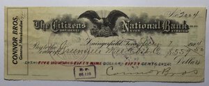 obverse: USA ASSEGNO BANCARIO INCASSATO 1924 THE CITIZENS NATIONAL BANK COME DA FOTO-NC