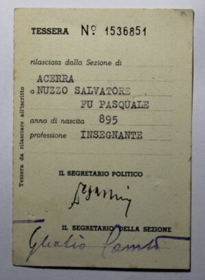 reverse: TESSERA ISCRIZIONE AL PARTITO DEMOCRAZIA CRISTIANA 1954 COME DA FOTO