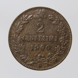 obverse: REGNO D ITALIA UMBERTO I 2 CENTESIMI 1900 R\ SIGLA S SENZA PUNTO RIF.GIG.57A CU QSPL\SPL R