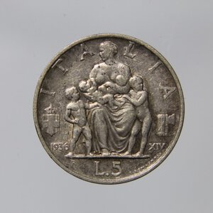 obverse: REGNO D ITALIA VITTORIO EMANUELE III 5 LIRE 1936 AG SPL BELLA PATINA