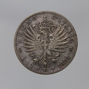 obverse: REGNO D ITALIA VITTORIO EMANUELE III 1 LIRA 1901 AQUILA SABAUDA AG BB NC