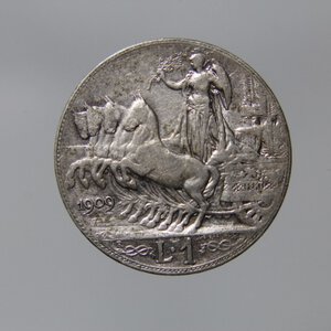 obverse: REGNO D ITALIA VITTORIO EMANUELE III 1 LIRA 1909 QUADRIGA VELOCE BB\QBB