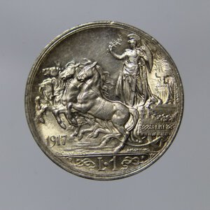 obverse: REGNO D ITALIA VITTORIO EMANUELE III 1 LIRA 1917 QUADRIGA BRIOSA AG FDC