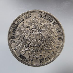 obverse: GERMAN STATES WILHELM II 3 MARK 1910 -A- AG KM#527 QSPL