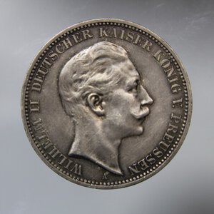 reverse: GERMAN STATES WILHELM II 3 MARK 1910 -A- AG KM#527 QSPL