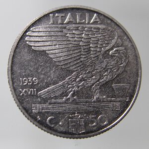 obverse: VITTORIO EMANUELE III-50 CENTESIMI 1939 XVII-MAGNETICO-QFDC