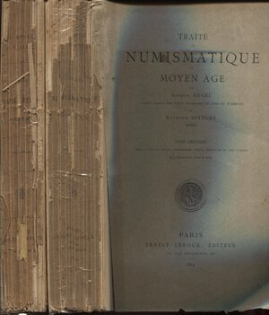 obverse: ENGEL A. – SERRURE R. – Traite de numismatique du moyen age. Paris, 1891 – 1894. Pp. lxxxvii, 943, ill. nel testo. 2 vol.  Ril. ed. Sciupata, interno nuovo,  buono stato, raro.