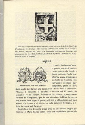 obverse: CAGIATI  M. – CAPUA.  Bologna, s.d.  pp. 7, ill. nel testo. ril. cart muto, buono stato.