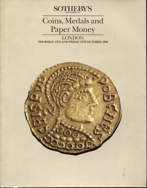 obverse: SOTHEBY’S. – London, 4 – October, 1990. Ancient coins, islamic and medals…… nn. 1019, tavv. 33. Ril. editoriale, buono stato, lista prezzi Agg.