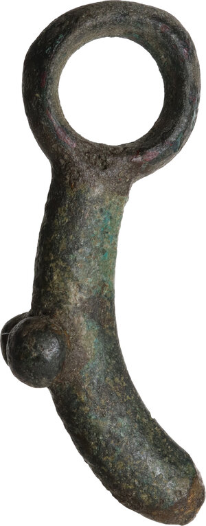 obverse: Bronze phallic pendant.  Roman.  52 mm