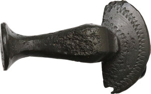obverse: Bronze peacock shaped fibula.  Balkanic Roman period, 2nd-3rd century AD.  45 mm