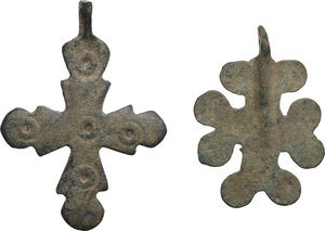 reverse: Lot of two (2) AE cross pendants.  Byzantine or Early Medieval