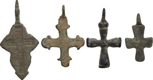reverse: Lot of four (4) AE cross pendants.  Medieval