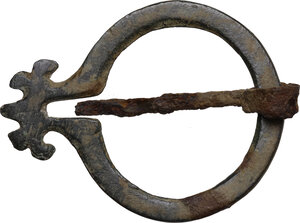 reverse: Bronze buckle with iron pin.  Medieval.  6,5 cm x 5,0 cm