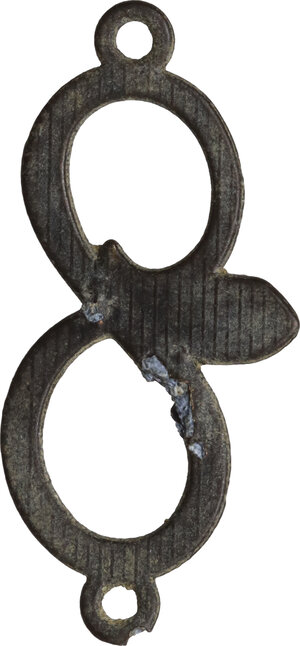 reverse: Bronze pendant or decorative element in the shape of a snake coiled up in the shape of the infinity sign.Early modern.37 mm