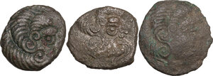 obverse: Northwest Gaul, Senones. Lot of 3 (three) BI Stater, type with chariot right on reverse