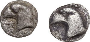 obverse: Aeolis, Kyme. Lot of 2 AR Obols, 480-450 BC