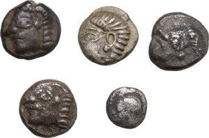 obverse: Ionia, uncertain mint. Lot of 5 AR Fractions, 530-500 BC