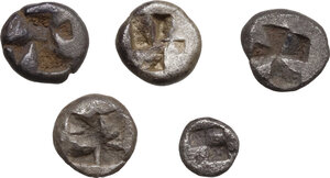reverse: Ionia, uncertain mint. Lot of 5 AR Fractions, 530-500 BC