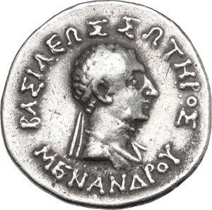 obverse: Baktria, Indo-Greek Kingdoms.  Menander I Soter (155-130 BC). . AR Tetradrachm, c. 155-130 BC