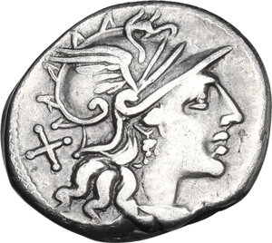 obverse: Decimius Flavus. AR Denarius. 150 BC. Rome mint