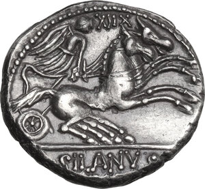 reverse: D. Silanus L.f. AR Denarius. 91 BC