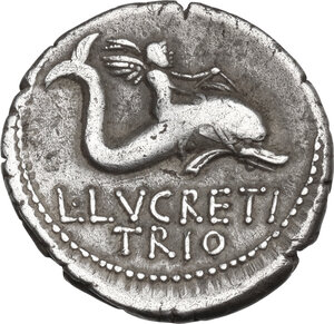 reverse: L. Lucretius Trio. AR Denarius, 74 BC