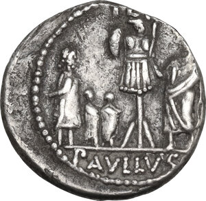 reverse: L. Aemilius Lepidus Paullus. . AR Denarius, 62 BC