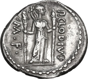 reverse: P. Clodius M.f. Turrinus. AR Denarius, 42 BC