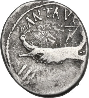 obverse: Mark Antony. AR Denarius. mint moving with Mark Antony, 32-31 BC