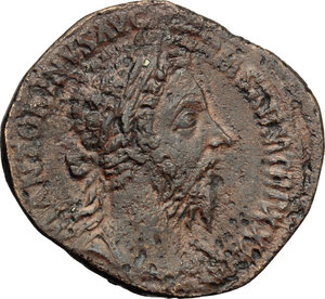 obverse: Marcus Aurelius (161-180). AE Sestertius, 177 AD