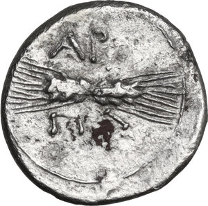 reverse: Northern Apulia, Arpi. AR Diobol, c. 215-212 BC