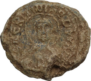 obverse: PB Bulla depicting St. Nicolas (?) 11th-12th century