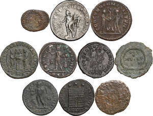 reverse: The Roman Empire. Lot of ten (10) unclassified AE coins, including (1) AR Antoninianus of Trajan Decius