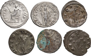 reverse: The Roman Empire. Multiple lot of six (6) unclassified AR/BI Antoniniani