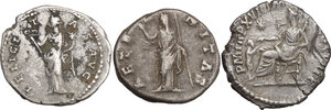 reverse: The Roman Empire. Lot of 3 AR Denarii, including Hadrian, Commodus and Faustina I