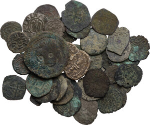 obverse: Medieval. Lot of thirty eight (38) unclassified AE medieval Italian coins, including (1) AE trifollaro of Guglielmo II