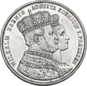 obverse: Germany. Prussia.  Wilhelm I (1861-1888) and his wife, Augusta of Sachsen-Weimar-Eisenach. AR Taler, 1861