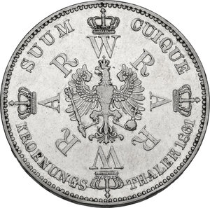 reverse: Germany. Prussia.  Wilhelm I (1861-1888) and his wife, Augusta of Sachsen-Weimar-Eisenach. AR Taler, 1861