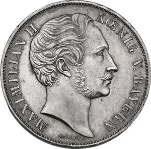 obverse: Germany. Bayern.  Maximilian II (1848-1864). AR 2 Gulden, 1855