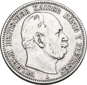 obverse: Germany. Prussia.  Wilhelm I (1861-1888). AR 2 Mark, Berlin mint, 1876