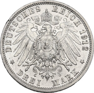 reverse: Germany. Wuerttemberg.  Wilhelm II (1888-1918). AR 3 Mark, Suttgart mint, 1912