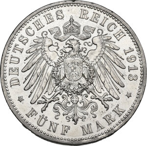 reverse: Germany. Prussia.  Wilhelm II (1888-1918). AR 5 Mark, Berlin mint, 1913 A
