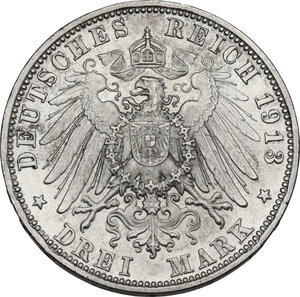 reverse: Germany. Bayern.  Otto (1886-1913). AR 3 Mark 1913 D, Munich mint