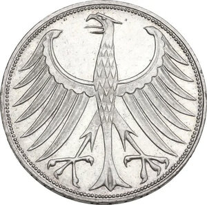 obverse: Germany.  Federal Republic. AR 5 Mark 1969 G