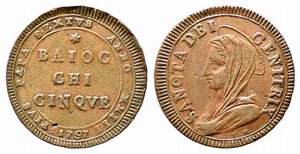 obverse: ROMA. Pio VI (1775-1799). Madonnina da 5 baiocchi 1797 sigle TM anno XXIII. Cu (15,50 g - 33 mm). BB-SPL