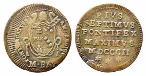 obverse: ROMA. Pio VII (1800-1823). 1/2 baiocco 1802 Cu (5,40 g). Gig.62. BB