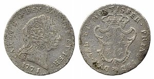 obverse: Carlo Emanuele III (1730-1773). Torino. Monetazione per la Sardegna. Reale nuovo 1771. Mi (3,22 g). MIR 962 R2. 