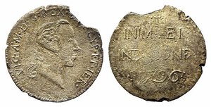 obverse: Vittorio Amedeo III (1773-1796). Cagliari. Monetazione per la Sardegna. Reale sardo 1796. Mi (2,13 g). MIR 1006f R2. mancanza di parte del tondello ondulato. MB 