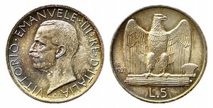 obverse: Vittorio Emanuele III (1900-1943). 5 lire 1927 **due rosette 